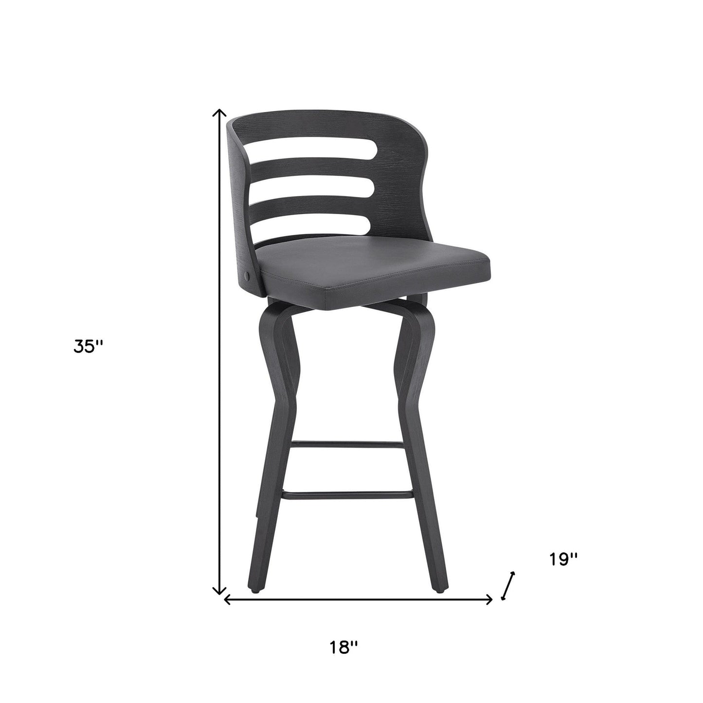 35" Gray Faux Leather And Iron Swivel Counter Height Bar Chair