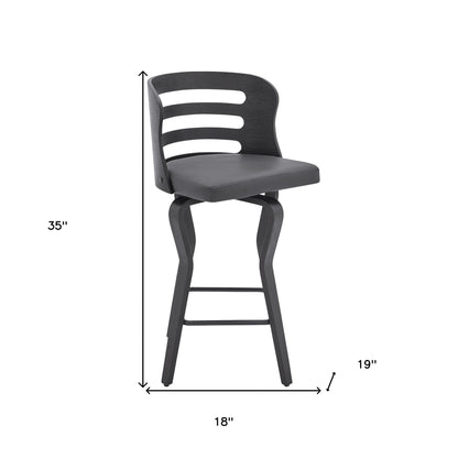 35" Gray Faux Leather And Iron Swivel Counter Height Bar Chair