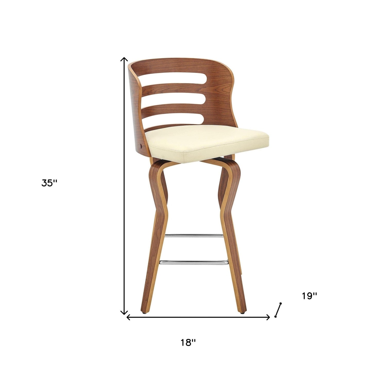 35" Cream Faux Leather And Manufactured Wood Swivel Counter Height Bar Chair