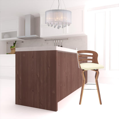 39" Cream Faux Leather And Manufactured Wood Swivel Bar Height Chair