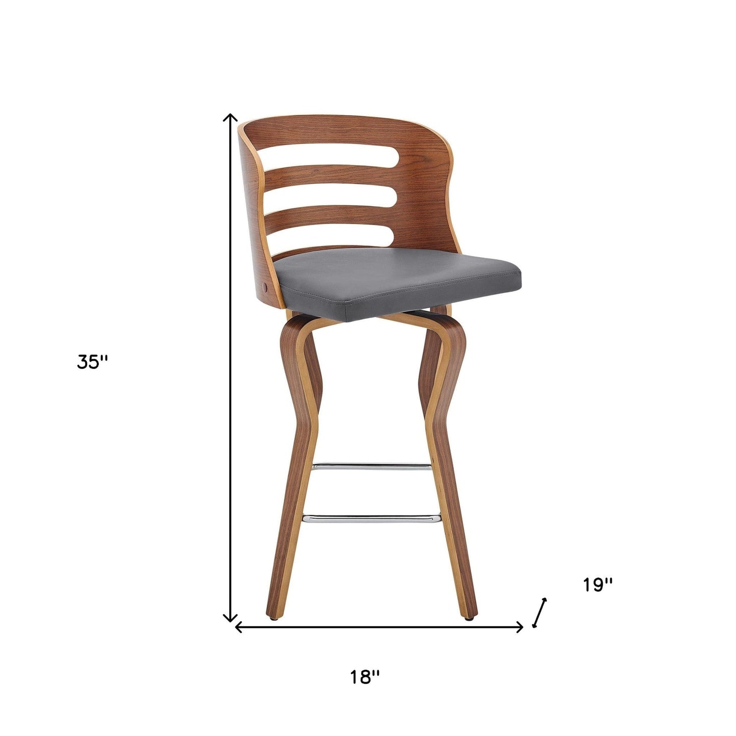 35" Gray Faux Leather And Manufactured Wood Swivel Counter Height Bar Chair