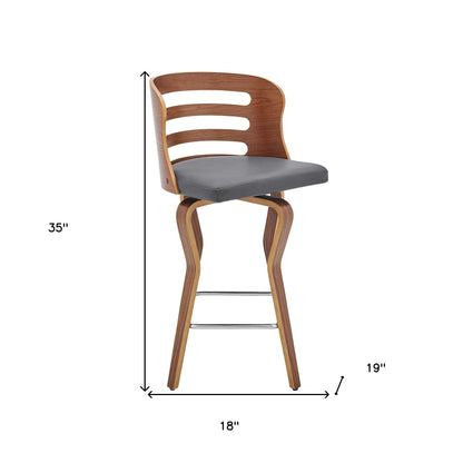 35" Gray Faux Leather And Manufactured Wood Swivel Counter Height Bar Chair