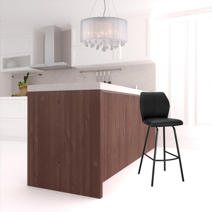 38" Black Faux Leather And Iron Counter Height Bar Chair