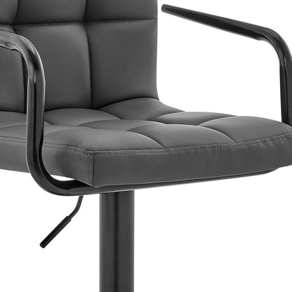 45" Gray Faux Leather And Iron Swivel Adjustable Height Bar Chair