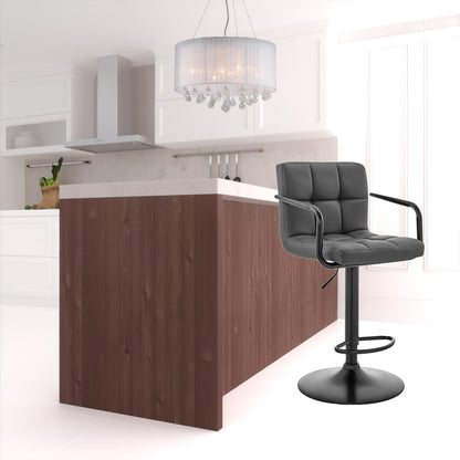 45" Gray Faux Leather And Iron Swivel Adjustable Height Bar Chair