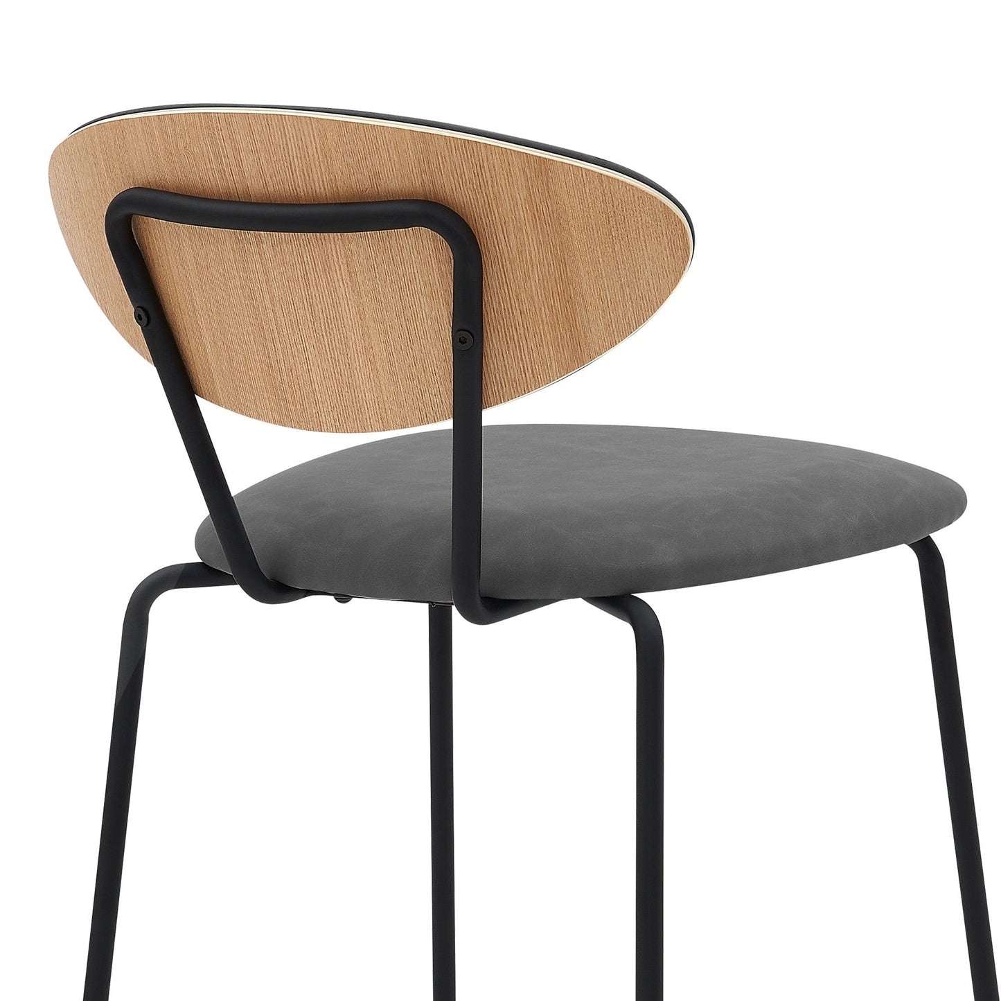 36" Gray Faux Leather And Iron Low Back Counter Height Bar Chair