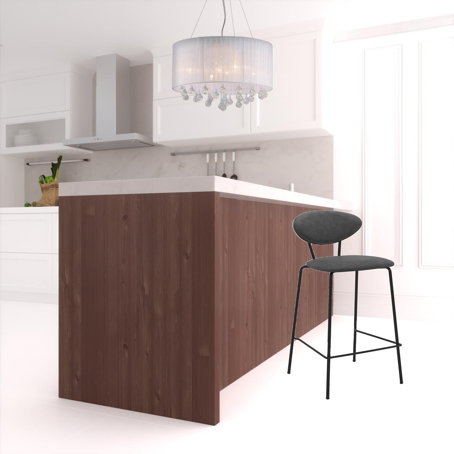 36" Gray Faux Leather And Iron Low Back Counter Height Bar Chair