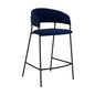 37" Blue Faux Leather And Iron Low Back Counter Height Bar Chair