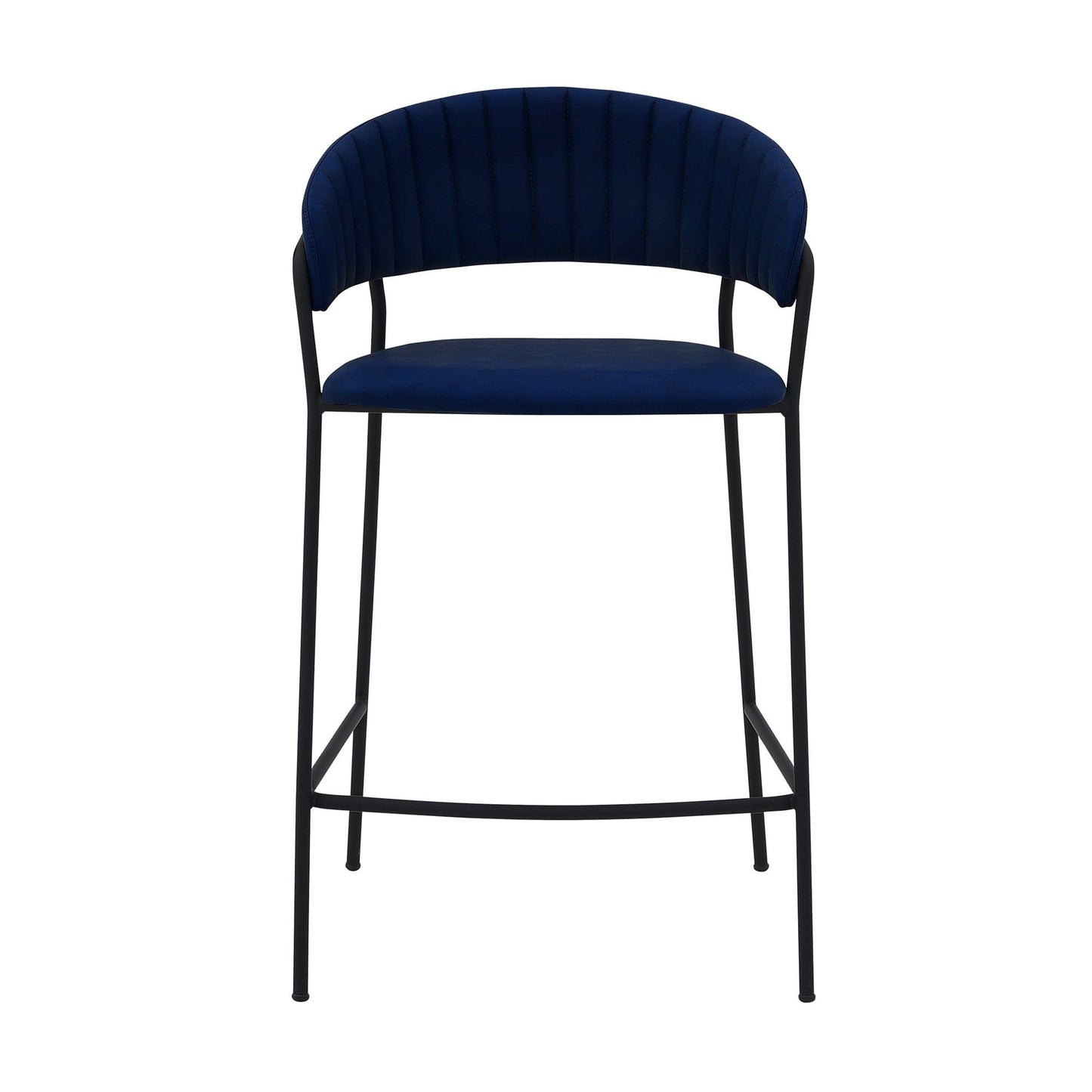37" Blue Faux Leather And Iron Low Back Counter Height Bar Chair