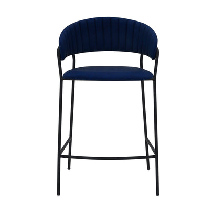 37" Blue Faux Leather And Iron Low Back Counter Height Bar Chair