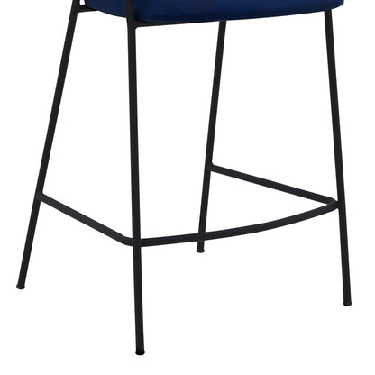 37" Blue Faux Leather And Iron Low Back Counter Height Bar Chair