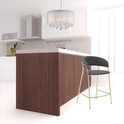 37" Gray Faux Leather And Iron Low Back Counter Height Bar Chair