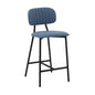37" Light Blue Faux Leather And Iron Low Back Counter Height Bar Chair