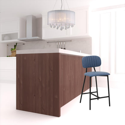 37" Light Blue Faux Leather And Iron Low Back Counter Height Bar Chair