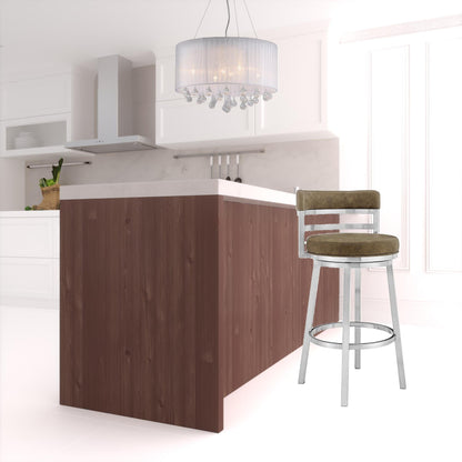 40" Green Faux Leather And Iron Swivel Low Back Bar Height Chair