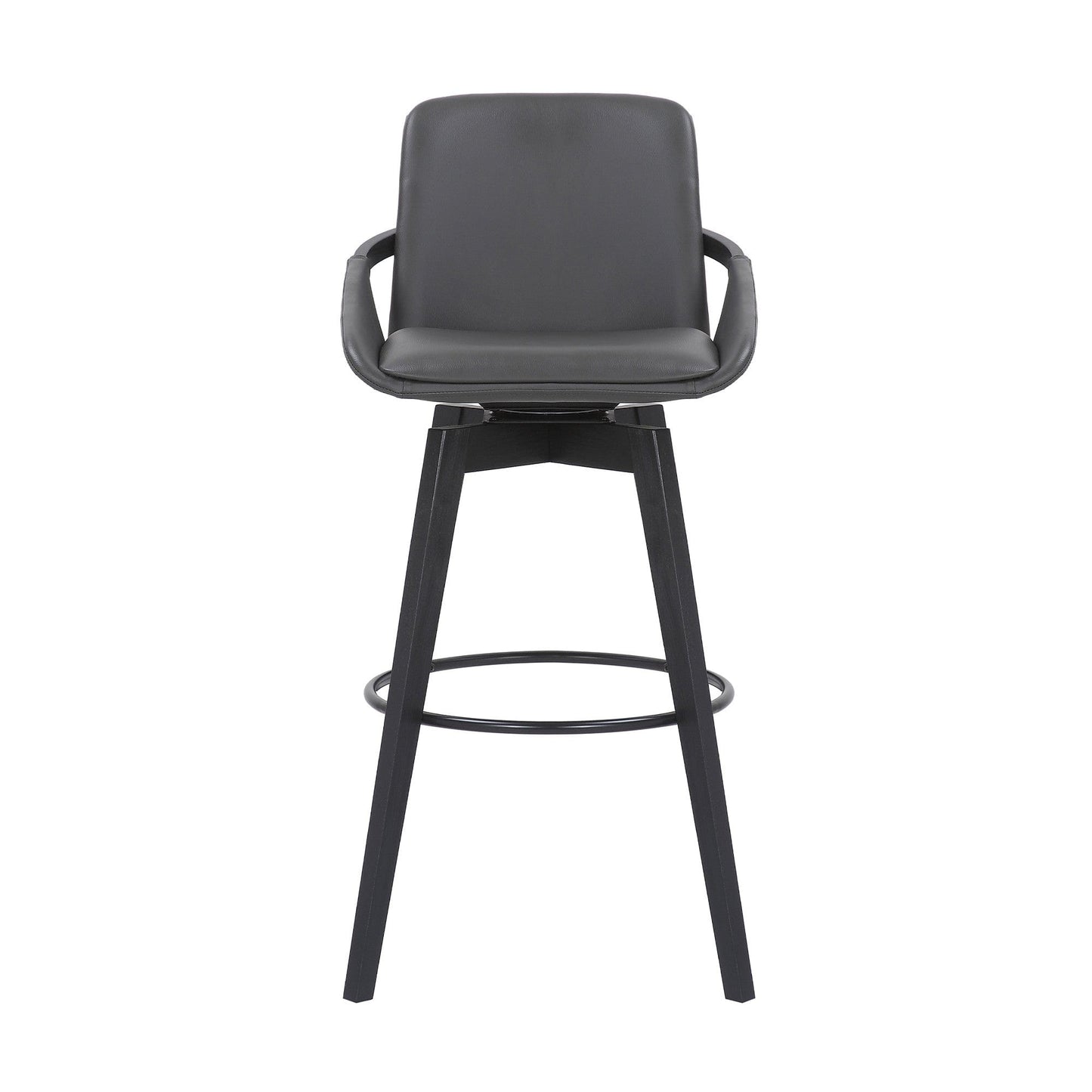 30" Luxurious Grey Faux Leather and Black Wood Swivel Bar Stool