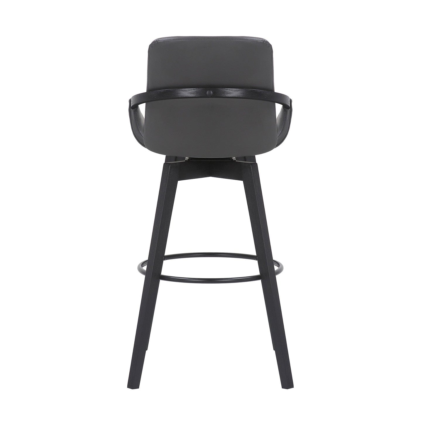 30" Luxurious Grey Faux Leather and Black Wood Swivel Bar Stool