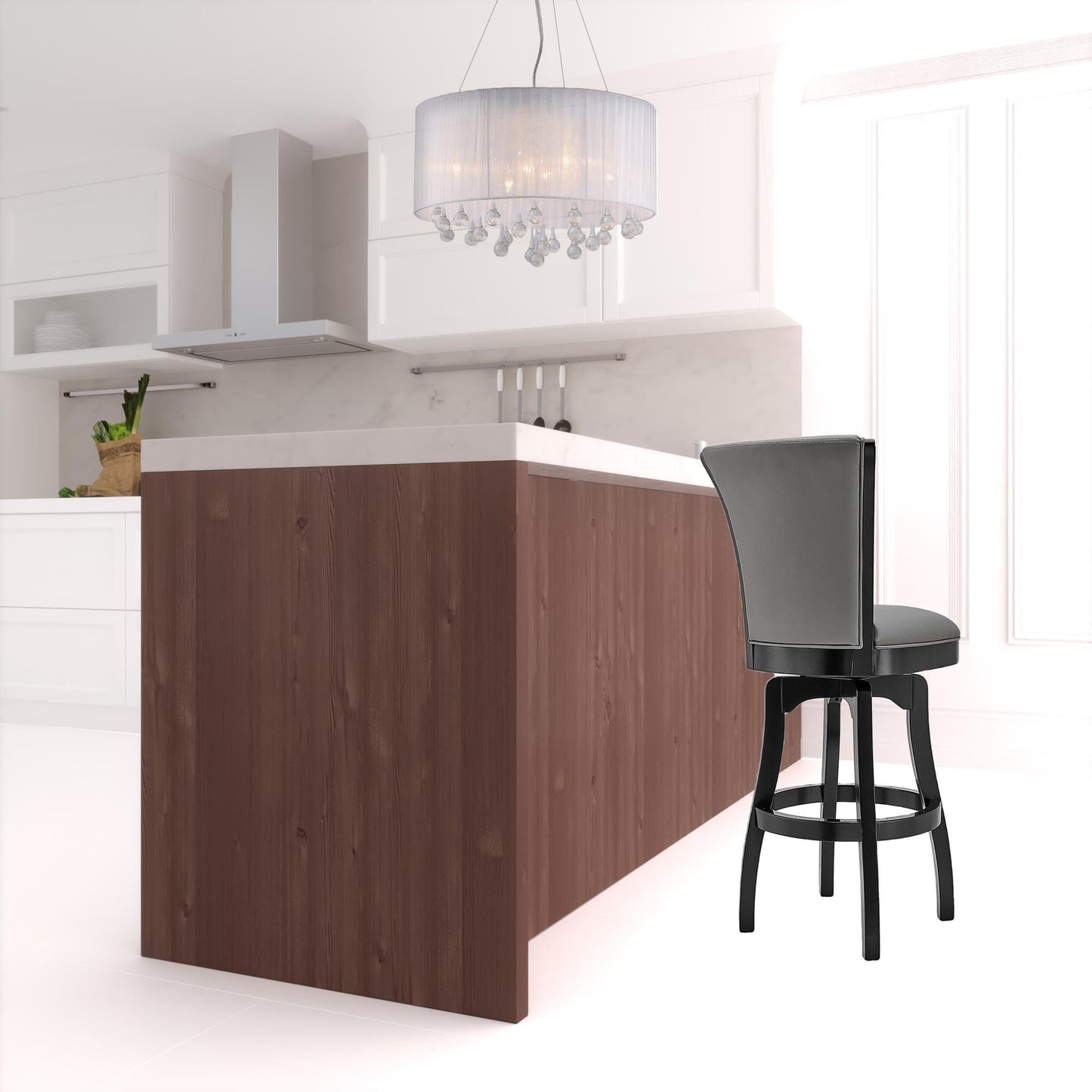 41" Gray Faux Leather And Iron Swivel Counter Height Bar Chair