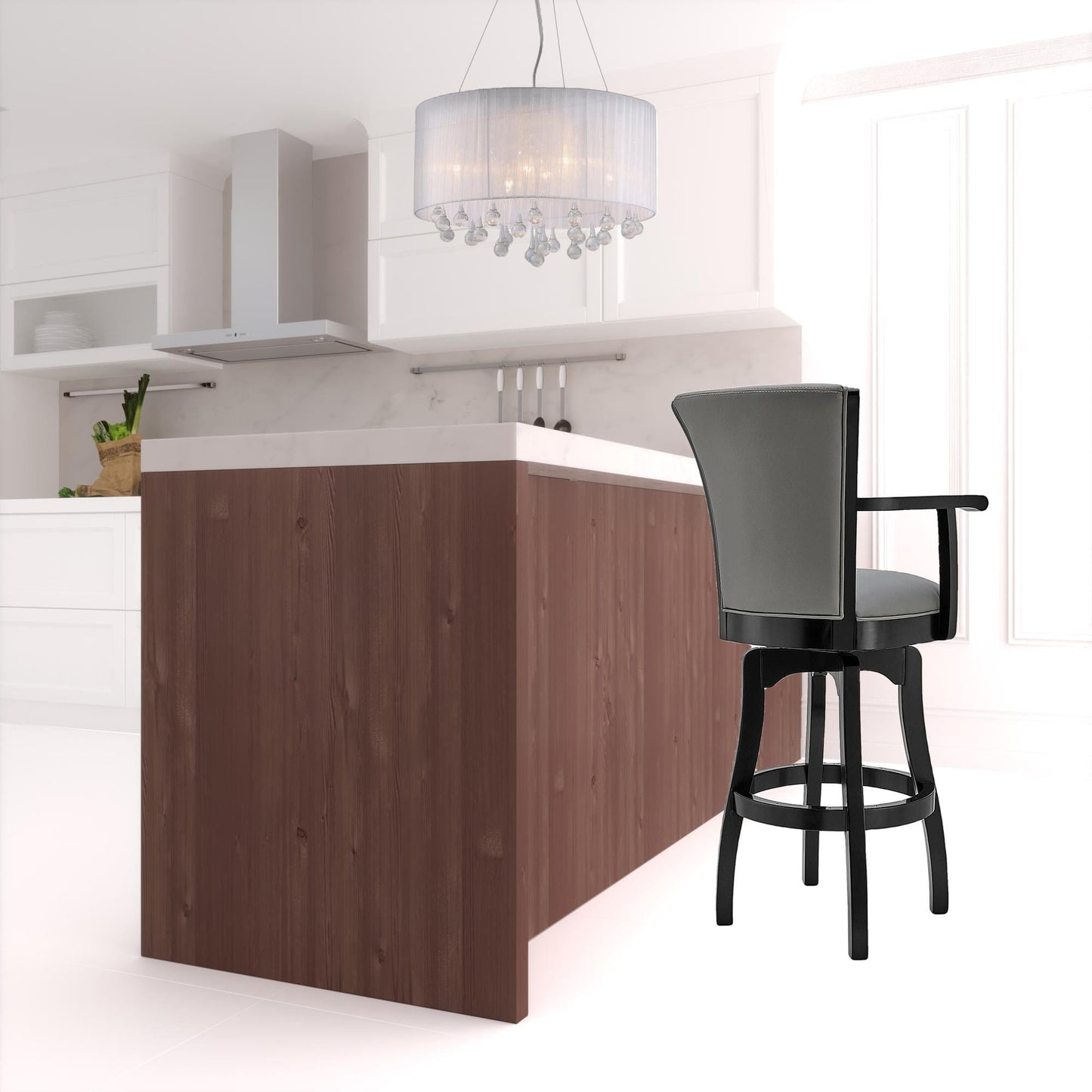 45" Gray Faux Leather And Iron Swivel Bar Height Chair