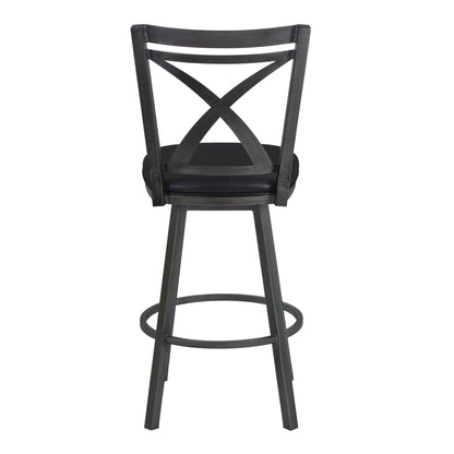 46" Black Faux Leather And Iron Swivel Bar Height Chair