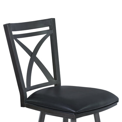 46" Black Faux Leather And Iron Swivel Bar Height Chair