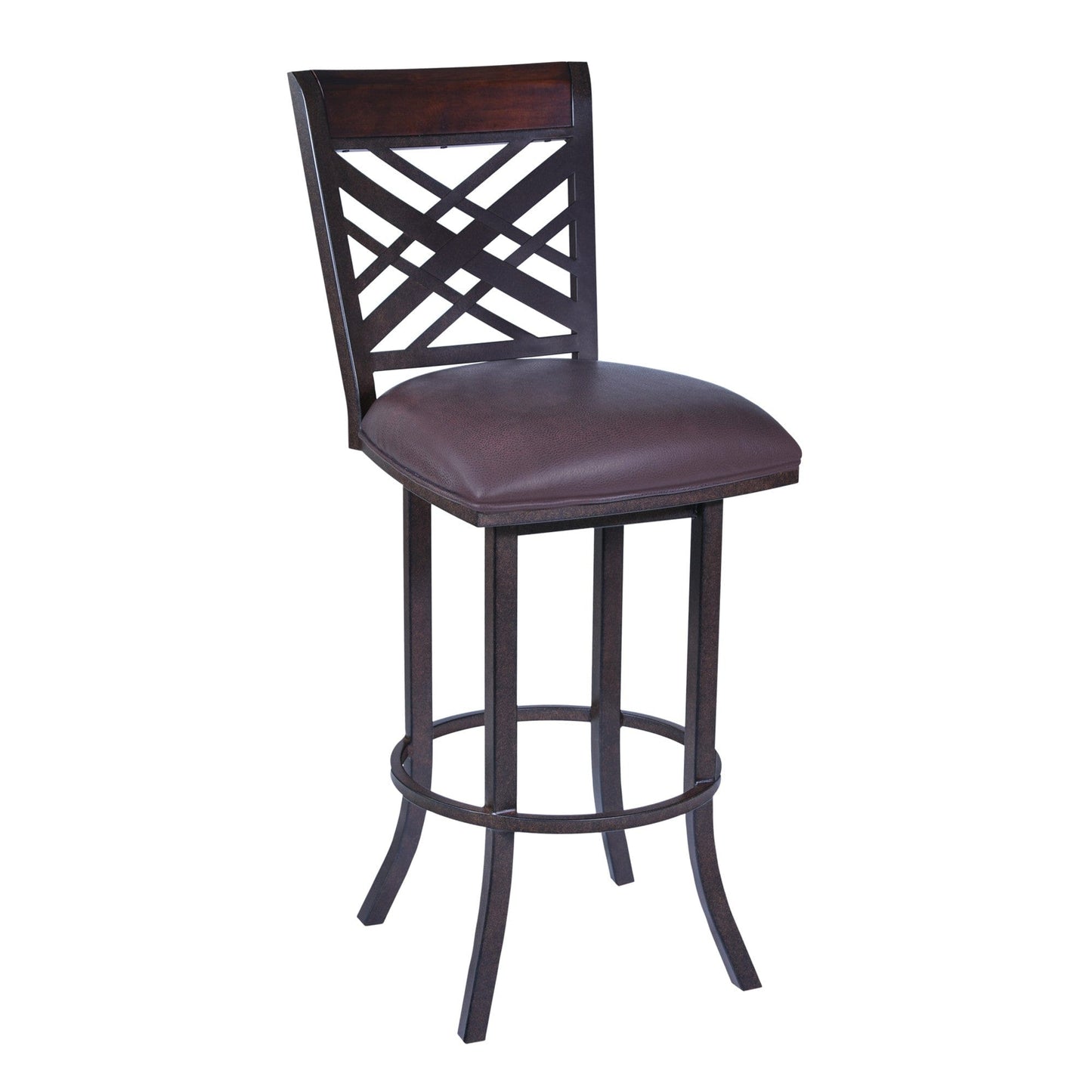 41" Brown Faux Leather And Iron Counter Height Bar Chair