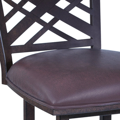 41" Brown Faux Leather And Iron Counter Height Bar Chair
