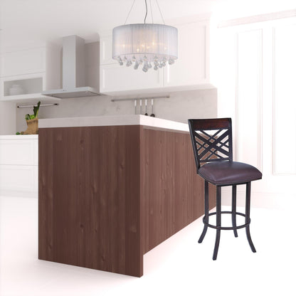 41" Brown Faux Leather And Iron Counter Height Bar Chair