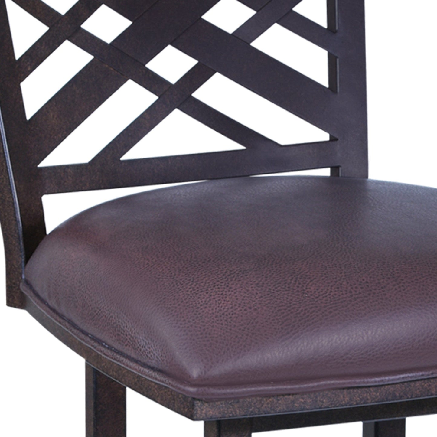 45" Brown Faux Leather And Iron Bar Height Chair