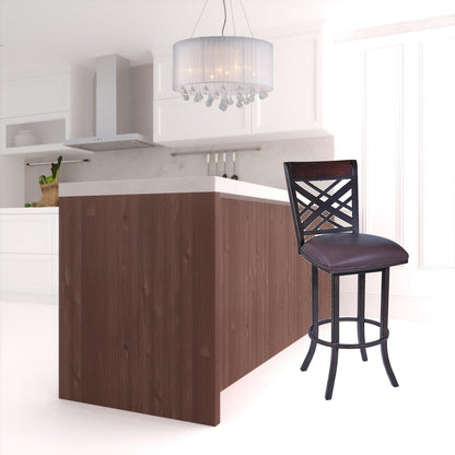 45" Brown Faux Leather And Iron Bar Height Chair