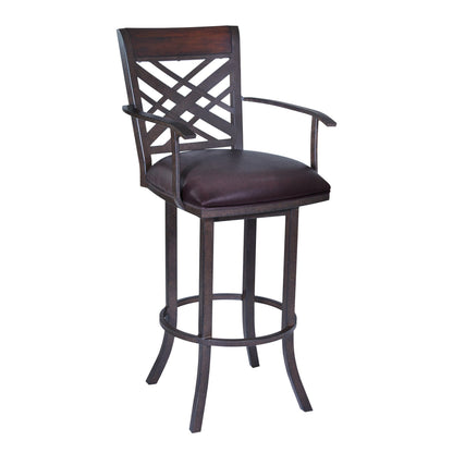 41" Brown Faux Leather And Iron Counter Height Bar Chair