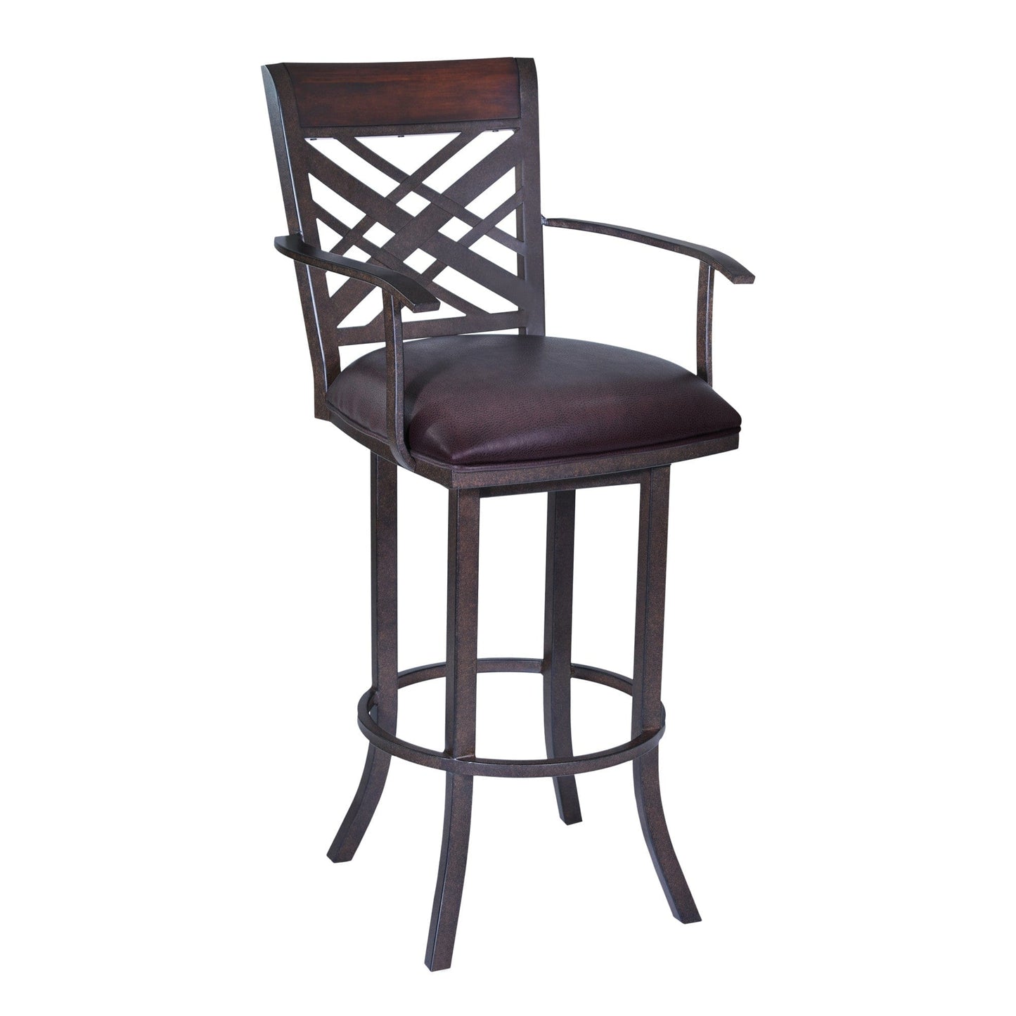 45" Brown Faux Leather And Iron Bar Height Chair