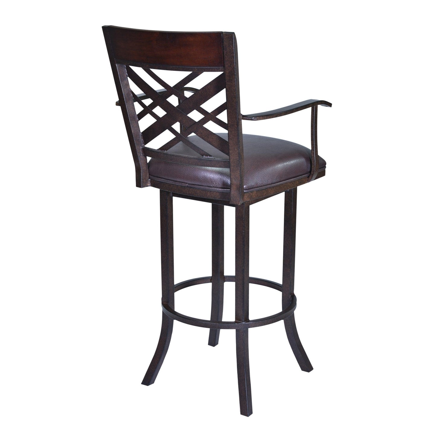 45" Brown Faux Leather And Iron Bar Height Chair