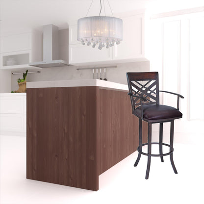 45" Brown Faux Leather And Iron Bar Height Chair