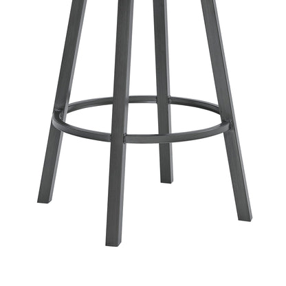 30" Transitional Black Faux Leather Metal Cross Back Bar Stool