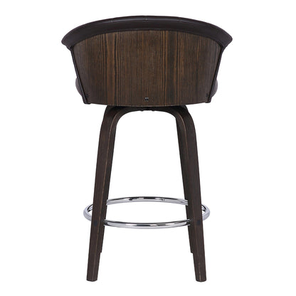30" Dark Brown Faux Leather and Rustic Wood Back Swivel Bar Stool