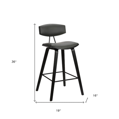 26” Gray Faux Leather Mid Century Modern Bar Stool