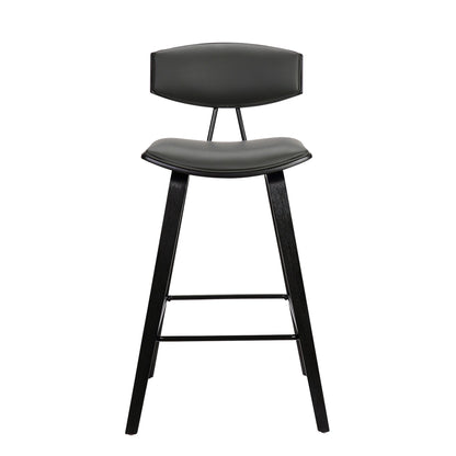 26” Gray Faux Leather Mid Century Modern Bar Stool