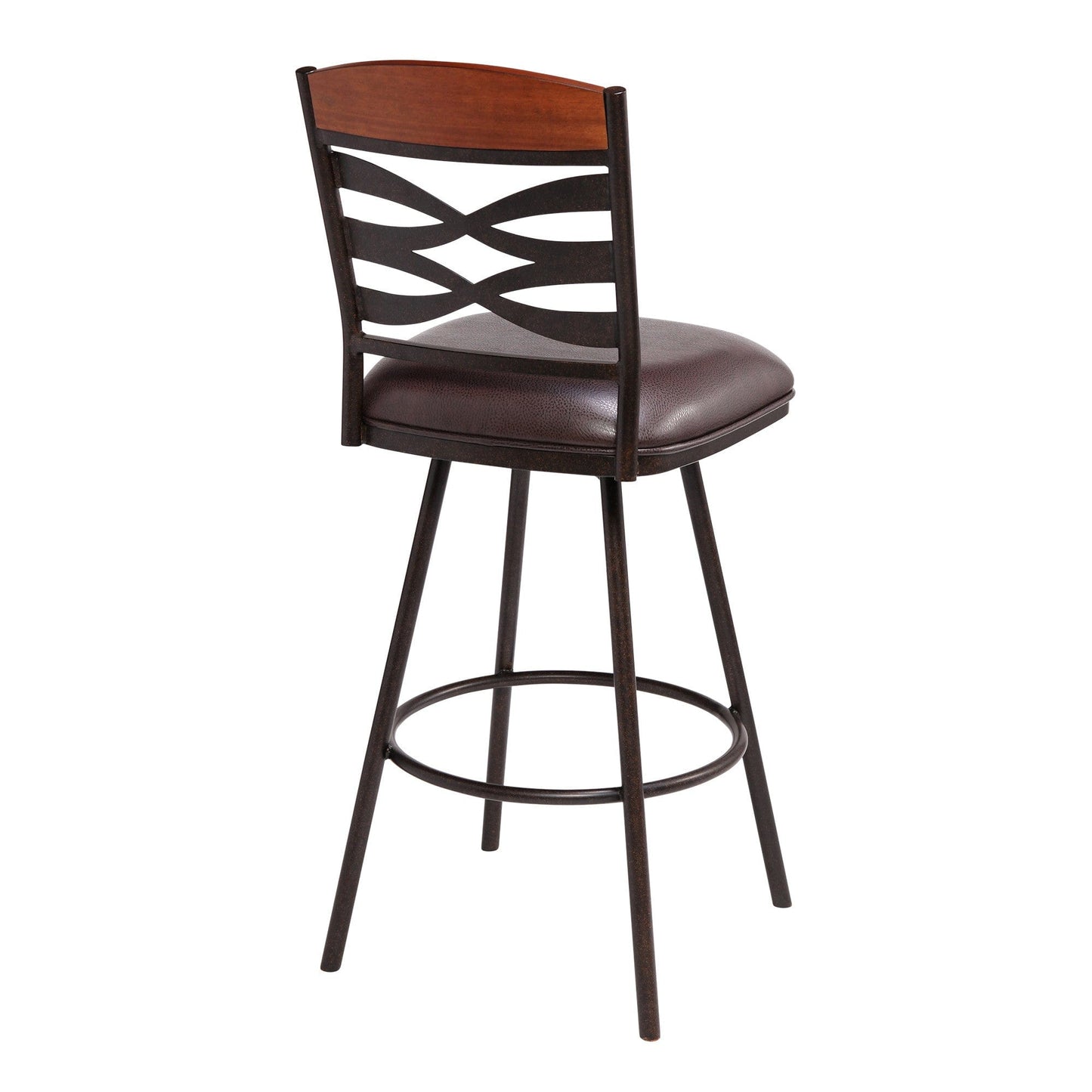 30" Brown Faux Leather Speckled Metal and Maple Wood Bar Stool