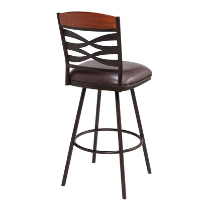30" Brown Faux Leather Speckled Metal and Maple Wood Bar Stool