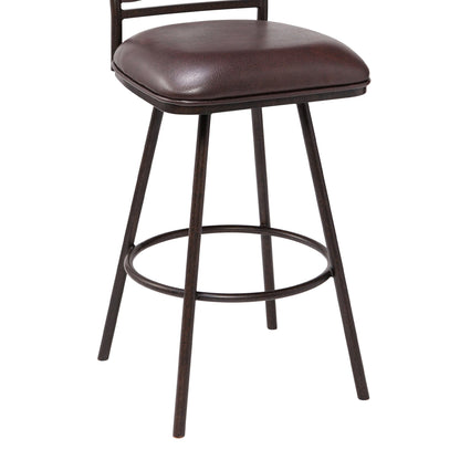 30" Brown Faux Leather Speckled Metal and Maple Wood Bar Stool