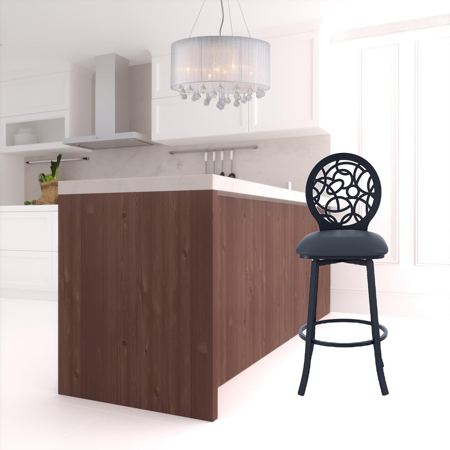 46" Gray Faux Leather And Iron Swivel Bar Height Chair