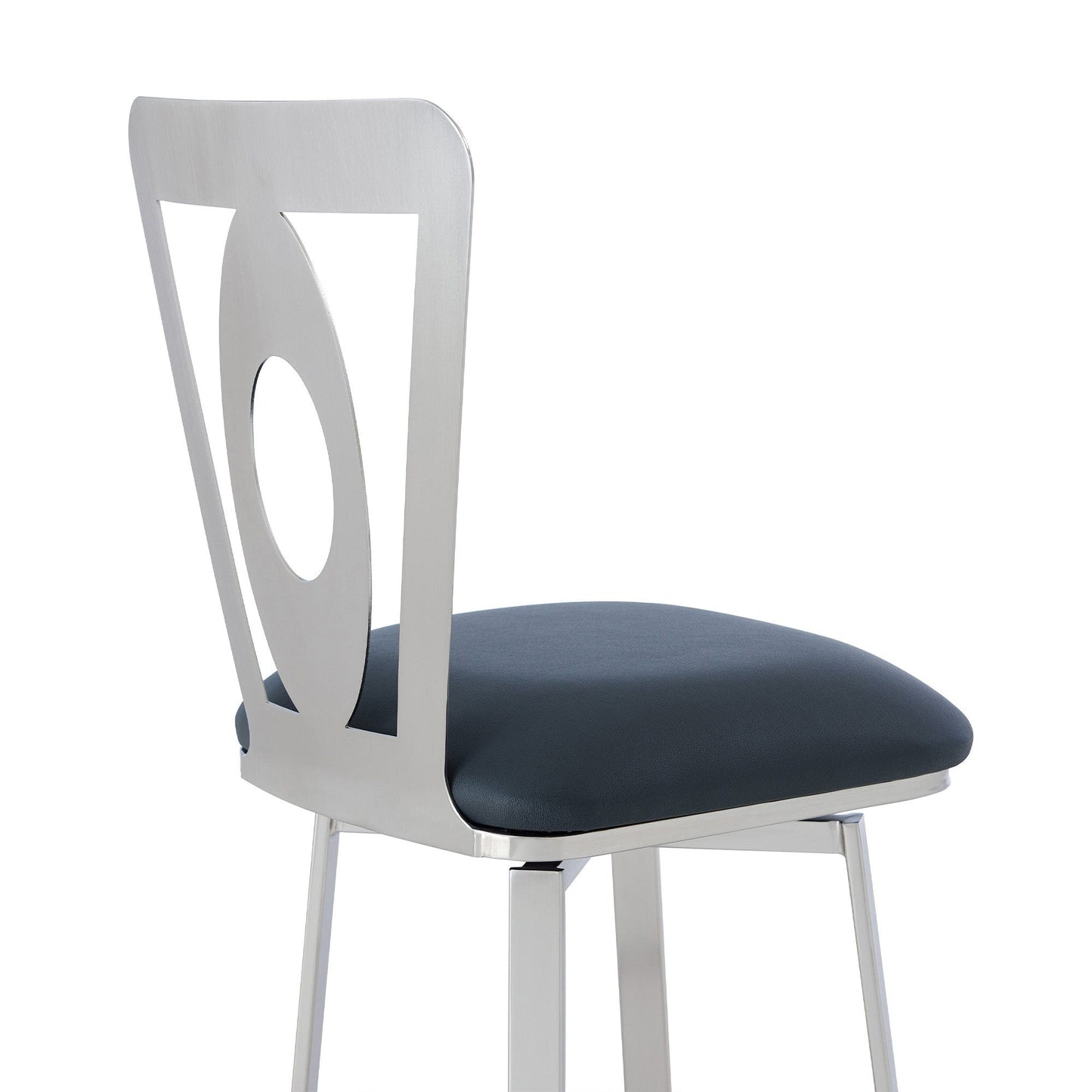 46" Gray Faux Leather And Iron Swivel Bar Height Chair