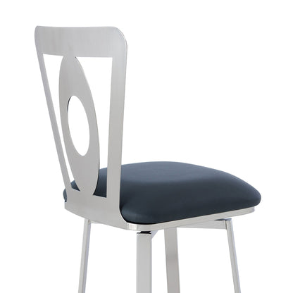 46" Gray Faux Leather And Iron Swivel Bar Height Chair