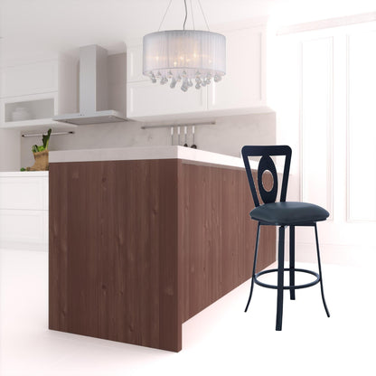 42" Gray Faux Leather And Iron Swivel Counter Height Bar Chair