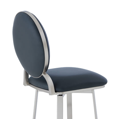 46" Gray Faux Leather And Iron Swivel Bar Height Chair