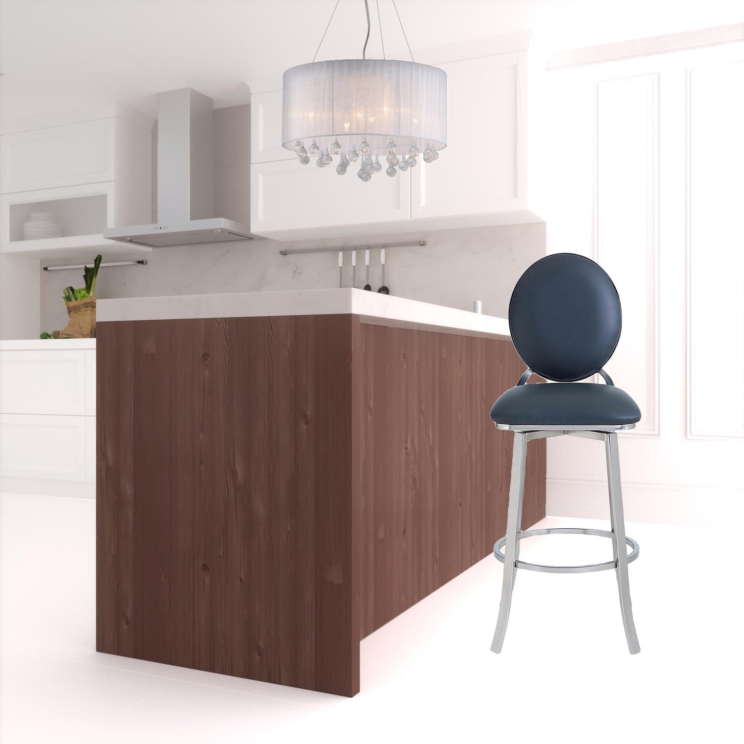 46" Gray Faux Leather And Iron Swivel Bar Height Chair