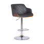 44" Gray Faux Leather And Iron Swivel Adjustable Height Bar Chair