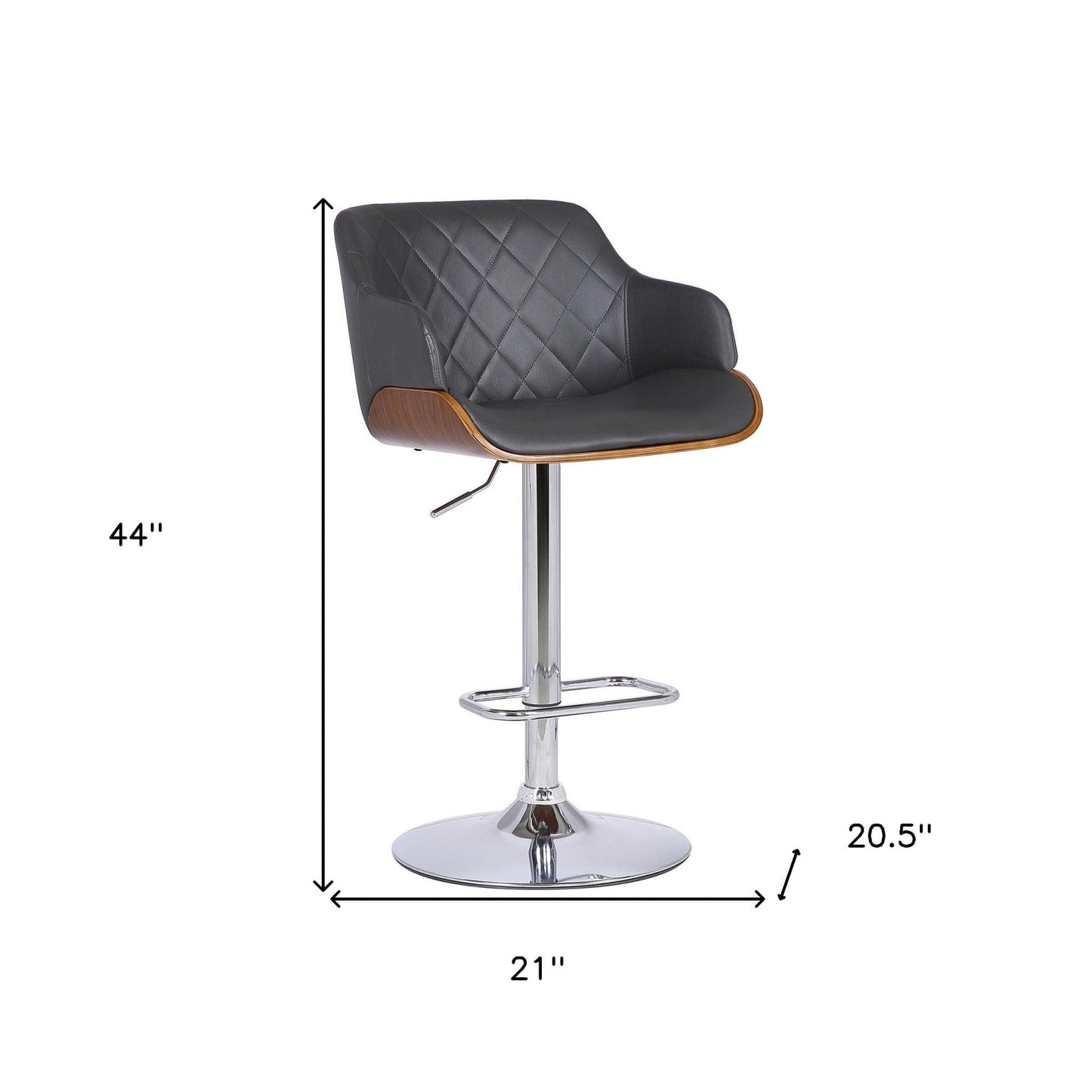 44" Gray Faux Leather And Iron Swivel Adjustable Height Bar Chair