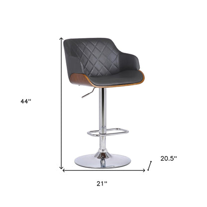 44" Gray Faux Leather And Iron Swivel Adjustable Height Bar Chair